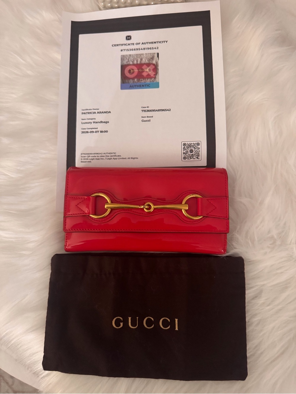 Gucci Red Patent Leather Horsebit Continental Wallet
